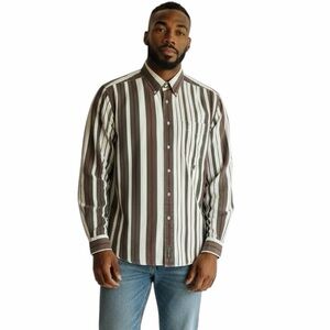 Vintage Tommy Hilfiger Mens Large Green Burgundy Cream Striped Button Down Shirt